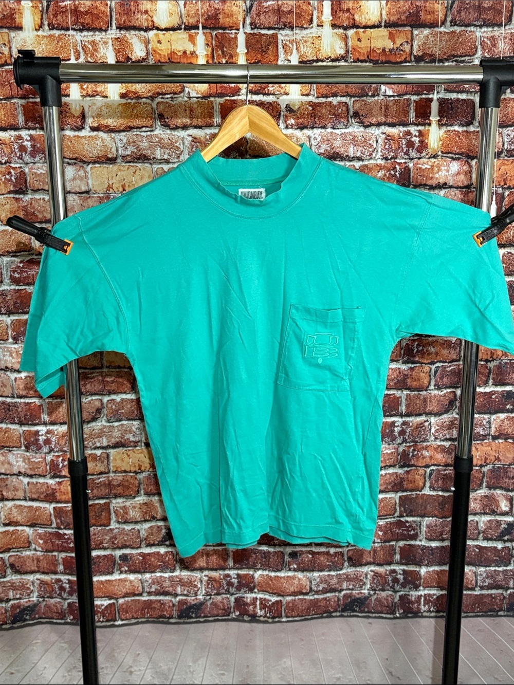 Vintage Y2K box loose fit Men's teal Miami blue Pocket T-Shirt union bay medium
